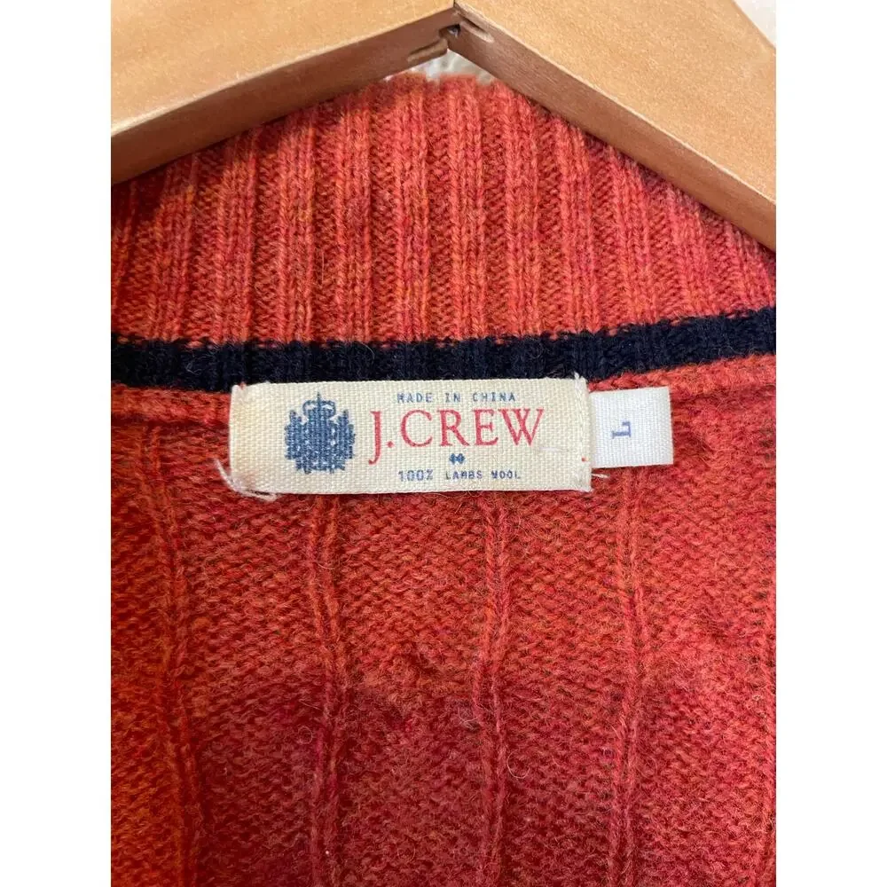 J. Crew Men's Lambs Wool Cable Knit Zip Up Pull On Henley Sweater Large Orange